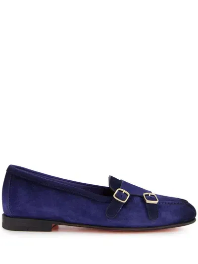 Santoni Double-buckled Moccasins In Blue