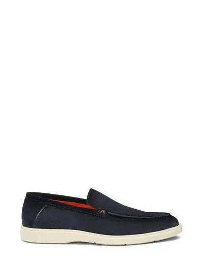 Santoni Mens Navy Detroit Contrast-sole Suede Loafers In Blue