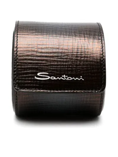 Santoni Leather Watch Case In Black