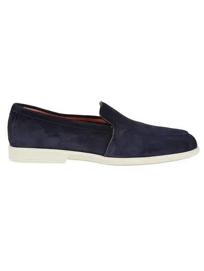 Santoni Pipe-trim Suede Loafers In Blue