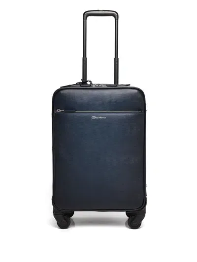 Santoni Logo-print Cabin Suitcase In Blue