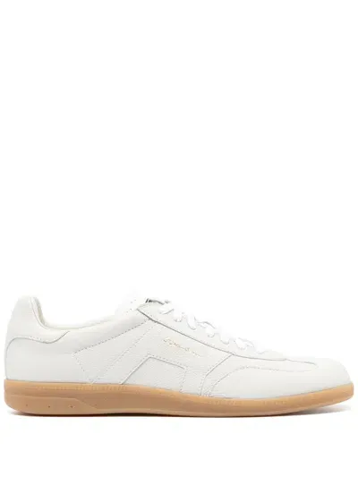 Santoni Low-top Leather Sneakers In White