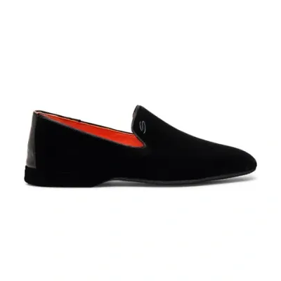 Santoni Men's Black Velvet Slipper