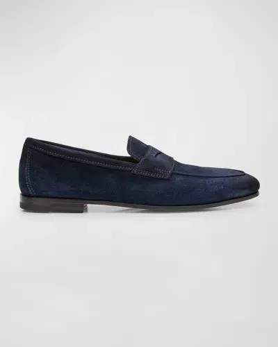 Santoni Men's Carlos Suede Penny Loafers In Blue