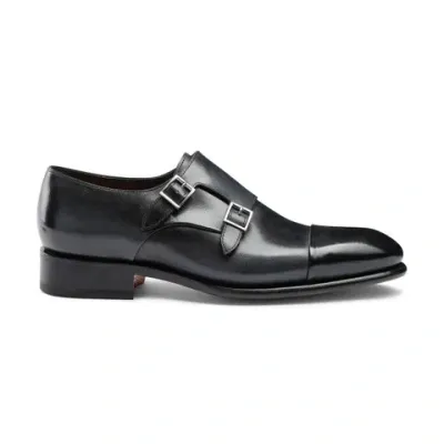 Santoni Men's Polished Blue Leather Double-buckle Shoe