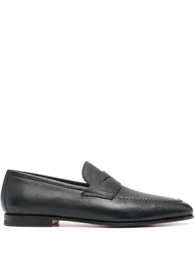 Santoni Penny-slot Leather Loafers In Blue