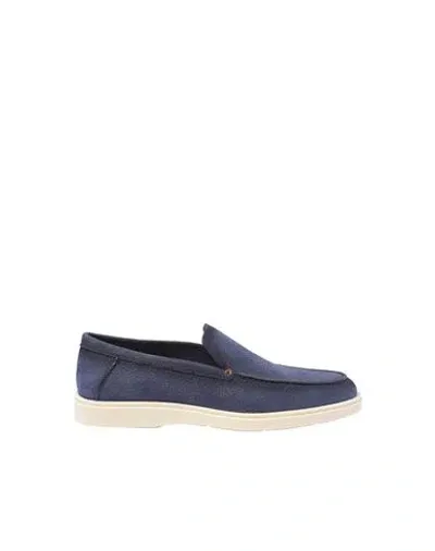 Santoni Pebbled Suede Loafers In Blue