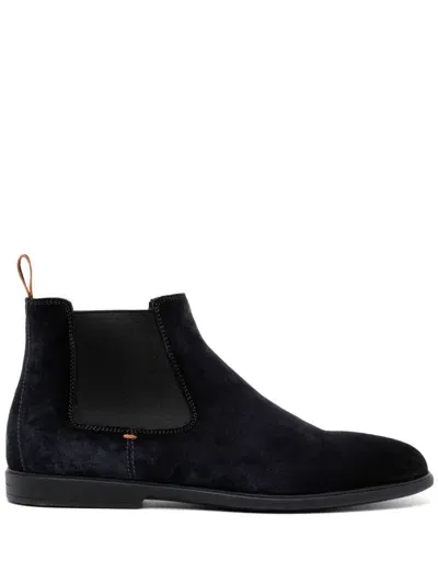 Santoni Suede Chelsea Boots In Blue