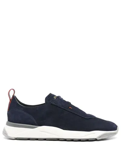 Santoni Suede Sneakers In Blue