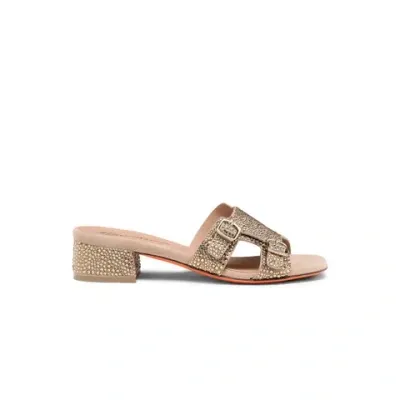 Santoni Women's Gold Suede And Strass Low-heel Didi Sandal