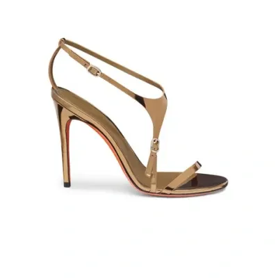 Santoni Women's Mirrored Gold High-heel Sandal