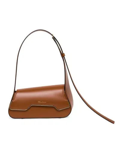 Santoni The Pluto Leather Shoulder Bag In Brown