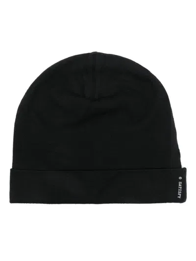 Satisfy Logo-patch Knitted Beanie In Black