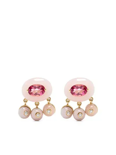 Sauer 18kt Yellow Gold Boto-cor-de-rosa Diamonds And Tourmaline Earrings