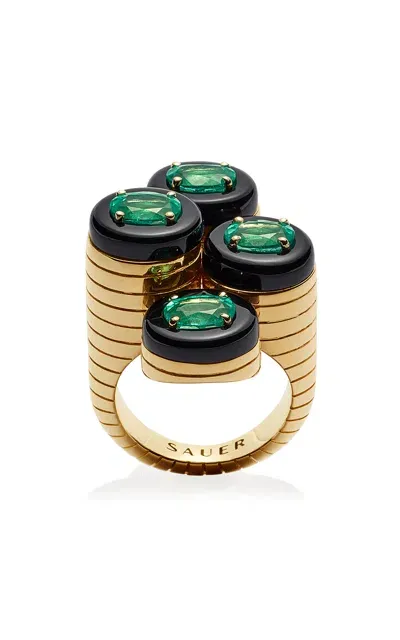 Sauer 18k Yellow Gold Wright Ring With Emerald And Onyx