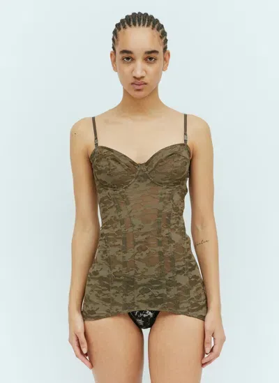 Savage Fenty X Diesel Camo-lace-corset Slip Top In Brown