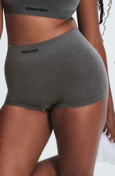 Savage X Fenty Seamless Heather Boyshorts In Platinum Grey