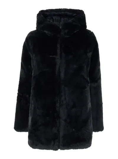 Save The Duck Bridget Faux Fur Jacket With Hood In Black