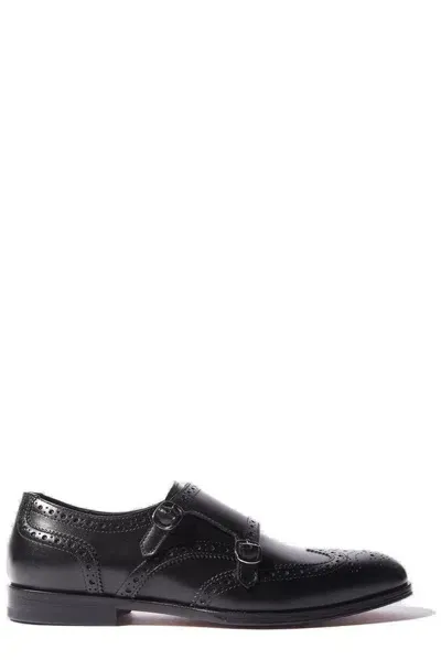 Scarosso Kate Almond Toe Monk Shoes In Black