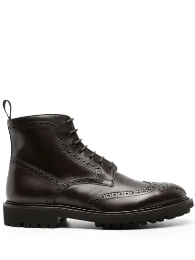 Scarosso Thomas Perforated-detailing Leather Boots In Black