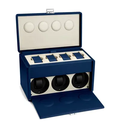 Scatola Del Tempo Rotore 7rt 3-slot Watch Winder And Watch Case In Blue