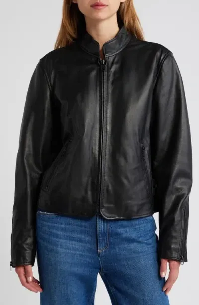 Schott Nyc Cafe Racer Leather Jacket In Black