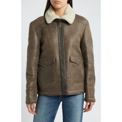 Schott Nyc Genuine Shearling Lined Bomber Jacket In Brown