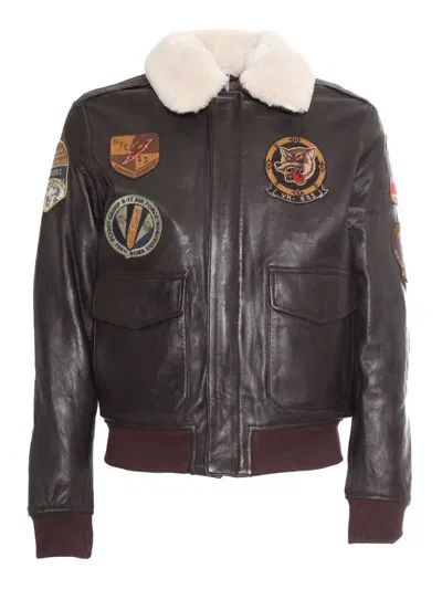 Schott Nyc Leather Jacket In Brown