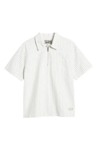 Schott Nyc Stripe Quarter Zip Shirt In White