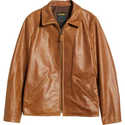 Schott Nyc Waxy Naked Buffalo Leather Delivery Jacket In Brown