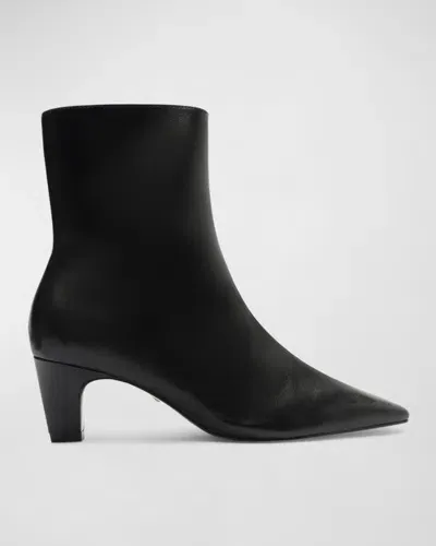 Schutz Dellia Leather Kitten Ankle Booties In Black