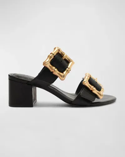 Schutz Enola Buckle Leather Block-heel Sandals In Black