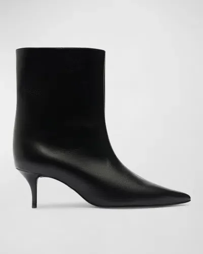 Schutz Frances Leather Kitten Ankle Booties In Black