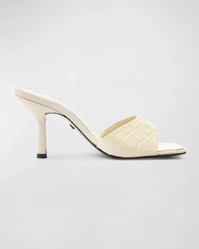 Schutz Posseni Croco Stiletto Slide Sandals In White