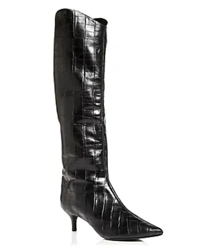 Schutz Women's Abbey Croc Embossed Kitten Heel Boots In Black