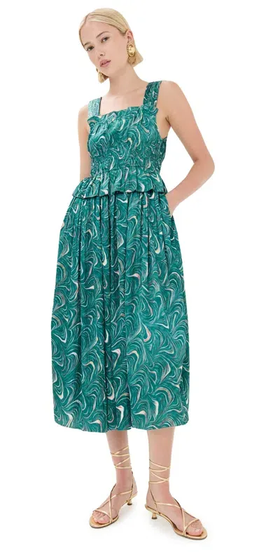 Sea Amara Marble Print Ruched Dress Green