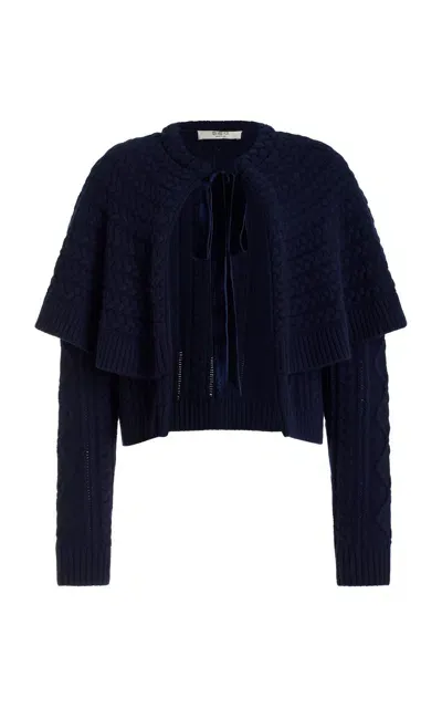 Sea Caleb Cable-knit Tie-front Wool Cardigan In Navy