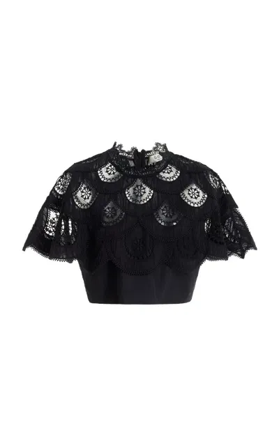 Sea Drea Embroidered Cotton Top In Black