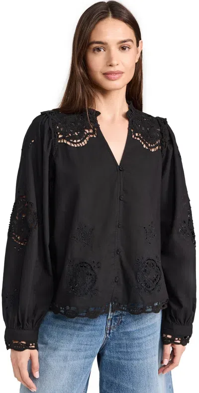 Sea Edith Embroidery Long Sleeve Top Black