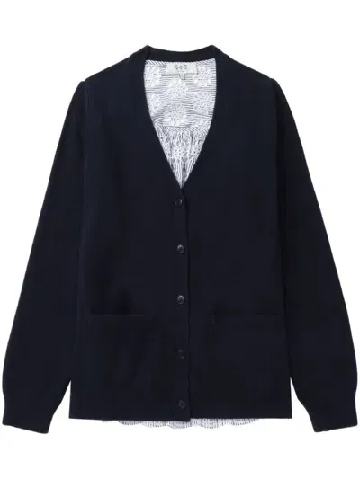 Sea Lennon Paneled Merino Wool-blend And Striped Broderie Anglaise Cotton-poplin Cardigan In Blue