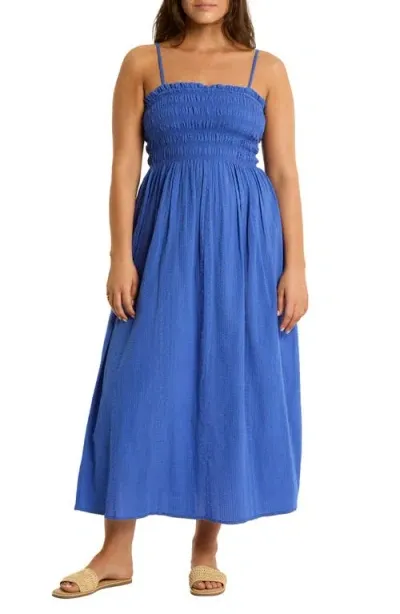 Sea Level Heatwave Strapless Cotton Cover-up Dress In Blue