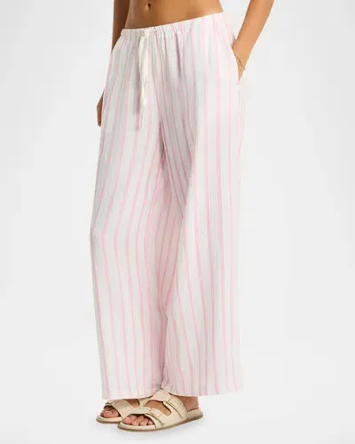 Sea Level Swim Striped Drawstring Surf Pants In Pink