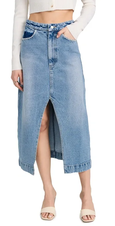 Sea Marion Mended Denim Maxi Skirt Blue