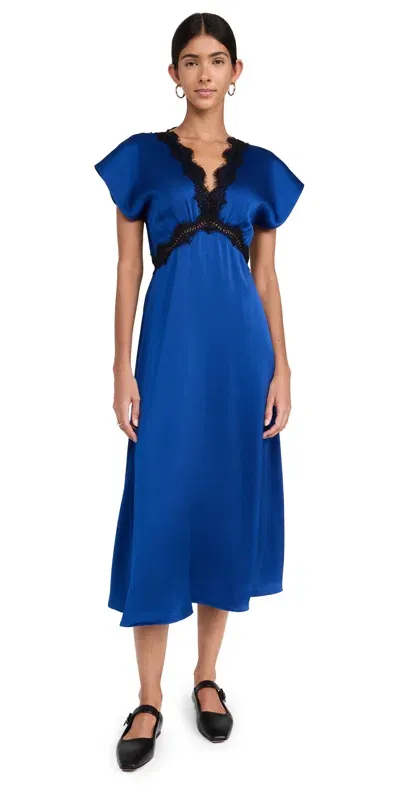 Sea Noa Satin V Neck Maxi Dress Blue