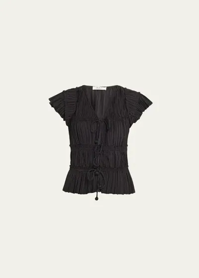 Sea Parcie Crinkled Tie-front Top In Black