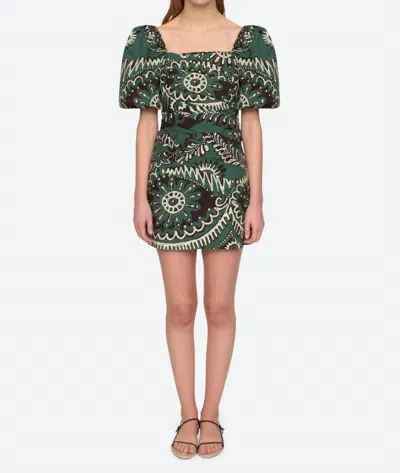 Sea Charlough Printed Puff-sleeve Mini Dress In Green