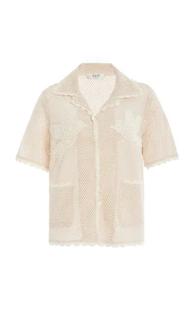 Sea Sally Crocheted Cotton Shirt In Tan