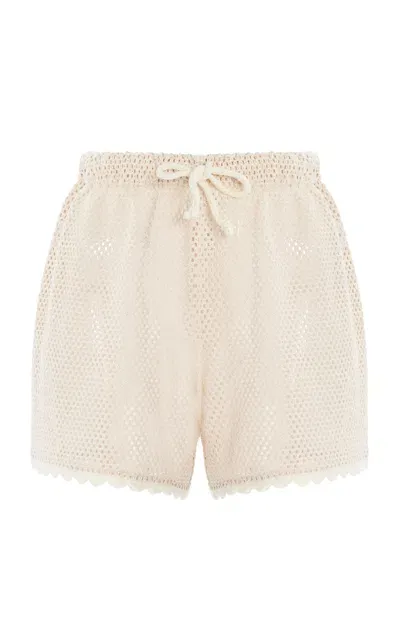 Sea Sally Crocheted Cotton Shorts In Tan