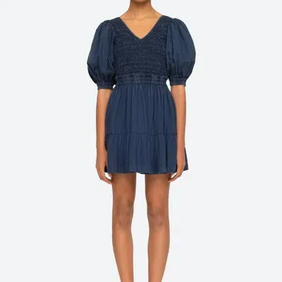 Sea Simona Puff Sleeve Smocked Dress In Blue