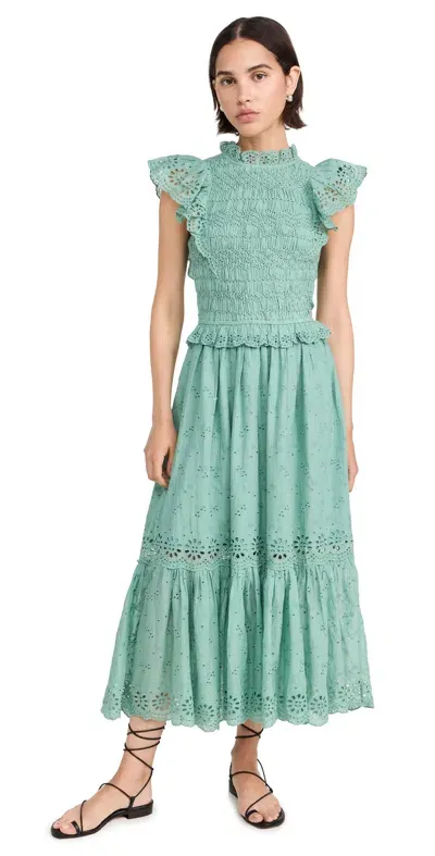 Sea Veronique Embroidery Flutter Dress Sage